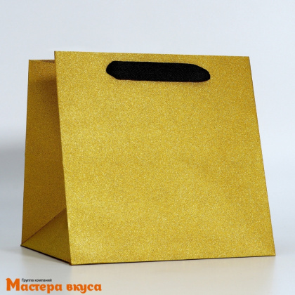 Пакет для торта 200*200*200 мм, с квадратным дном, золото с глиттером