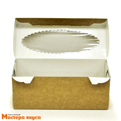 Коробка для  3 капкейков с окном, 250*100*100 мм (крафт), АП