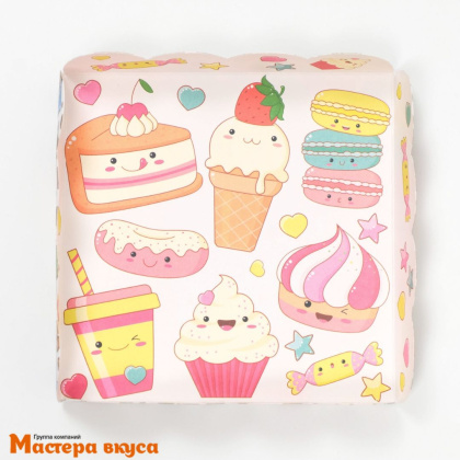 Упаковка для пряников и печенья с прозр. крышкой 120*120*30 мм  (Сладкая вечеринка)