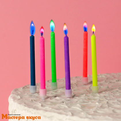 Свечи  ЦВЕТНОЕ ПЛАМЯ, разноцветные, (набор 6 шт), h-6 см