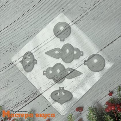 Форма для шоколада пластиковая (НГ) ЕЛОЧНЫЕ ИГРУШКИ, (6 ячеек) 