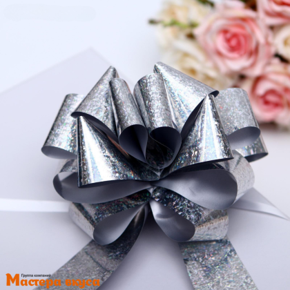 Бант-шар  СЕРЕБРЯНЫЙ голография, (ш 5 см) d~15 см