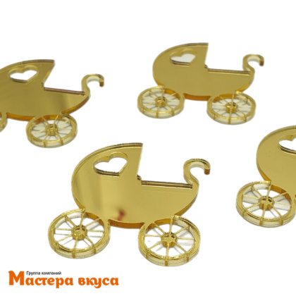 Зеркальное украшение  мини КОЛЯСКА, золото, (набор 4 шт) ~4*4,5 см