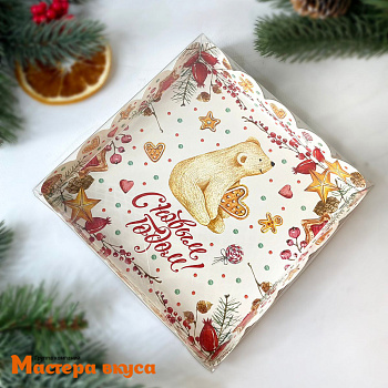 Упаковка для пряников и печенья с прозр. крышкой 150*150*30 мм  (Мишка)