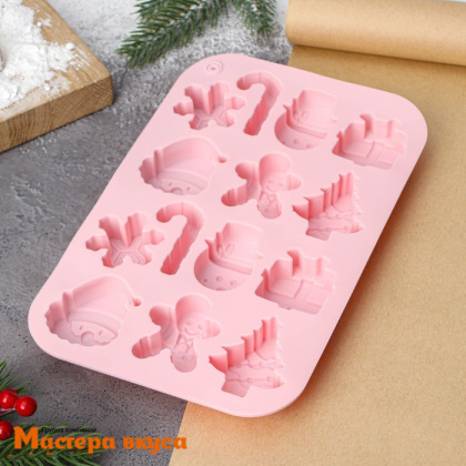 Форма силиконовая НОВОГОДНИЕ ПОДАРКИ, (14 ячеек) 20*12,7*1,7 см 