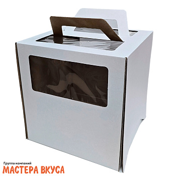 Короб для торта с окном и ручками 240*240*240 мм, белый 