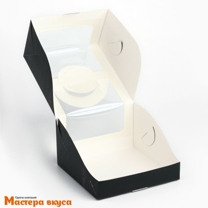 Упаковка для бенто-торта с окном и ручками, 140*140*80 мм  (Настоящий мужчина)