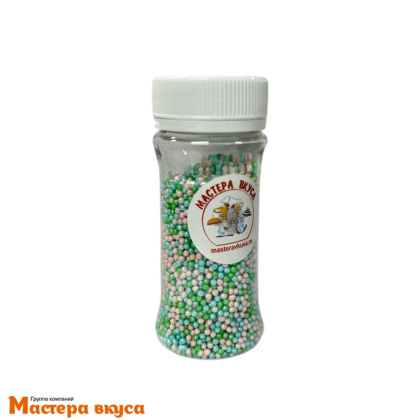Посыпка Шарики сахарные Бисер микс Голубой-Зеленый-Розовый перламутр (d2мм), 50гр