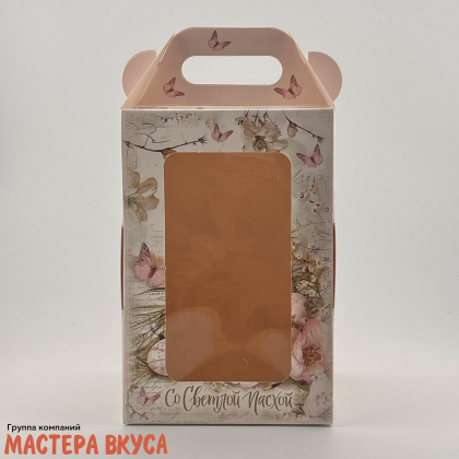 Коробка под кулич и пряничный домик с окном и ручкой, 10*10*15 см, "Ретро" 