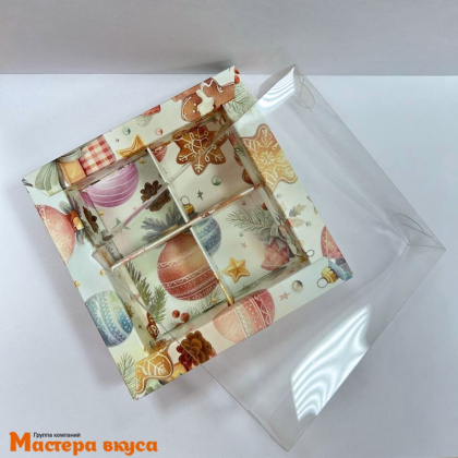 Упаковка для конфет  4 шт с прозрачной крышкой 120*120*30мм (Елочные игрушки) (5-д)