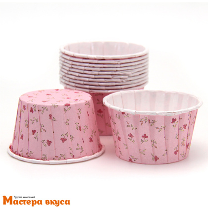 Форма бумажная Маффин 50*40 мм, ламинированная РОЗОВАЯ-ЦВЕТОЧНЫЕ МОТИВЫ