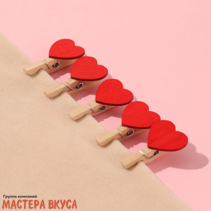 Декор прищепки "Сердца" красные, (набор 10 шт), 10,5*7*2 см