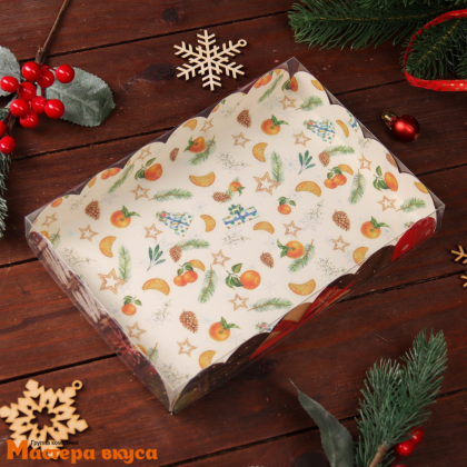 Упаковка для пряников и печенья с прозр. крышкой 220*150*30 мм  (Праздничное настроение)