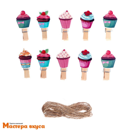 Декор прищепки "Кейки", (набор 10 шт), 2,5*12,5*13,5 см