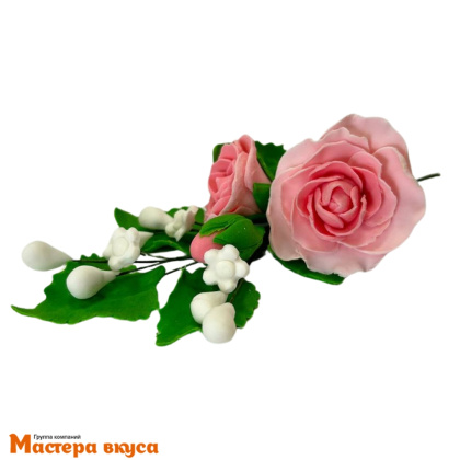 Сахарное украшение ветка РОЗА РОЗОВАЯ, длина ~10см