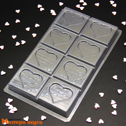 Форма для шоколада пластиковая, плитка СЕРДЦЕ В ЯЧЕЙКЕ, 180*110 мм 