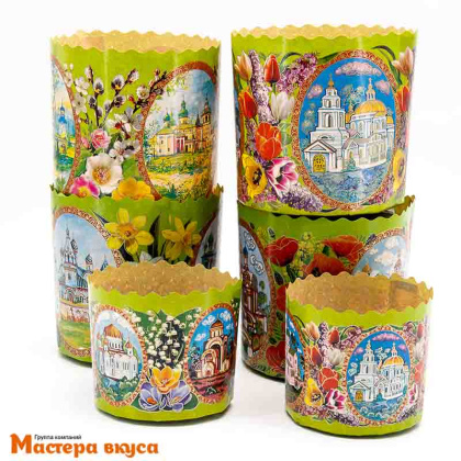 Форма бумажная для кулича ( 75г) d60*h45 мм ХРАМЫ+ЦВЕТЫ