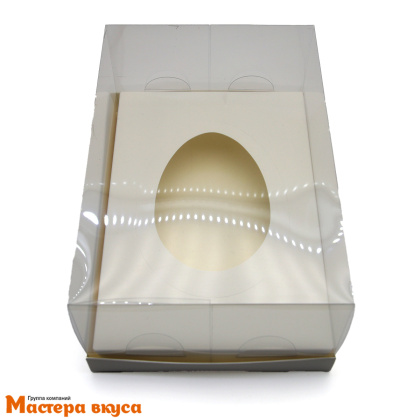 Коробка  1 шоколадное яйцо ПРЕМИУМ с пластиковой крышкой 235*160*100 мм, (белая) (3-д)