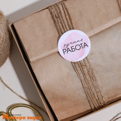 Набор наклеек "РУЧНАЯ РАБОТА" розовые, d~4см, (набор 6 шт)