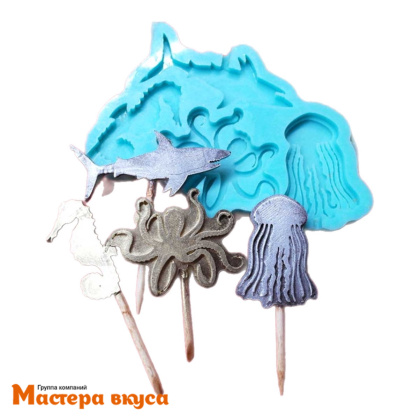 Форма для леденцов силиконовая МОРСКОЙ МИР, (4 ячейки) d 5,6,7 см 