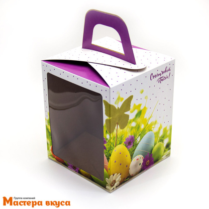 Коробка под кулич и пряничный домик с окном и ручкой, 15*15*18 см (Счастливой Пасхи)