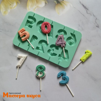 Форма для леденцов силиконовая ЦИФРЫ (фактурные цветы), 10 ячеек, 21*13,3*1,1 см