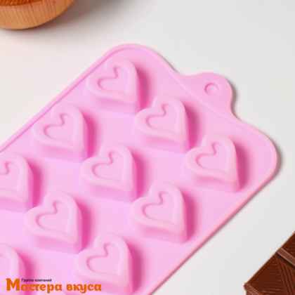 Форма для шоколада силиконовая  СЕРДЕЧКИ, (15 ячеек) 21*10 см