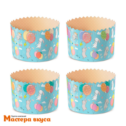 Форма бумажная для кулича ( 75г) d60*h45 мм ЗАЙЦЫ НА ШАРАХ