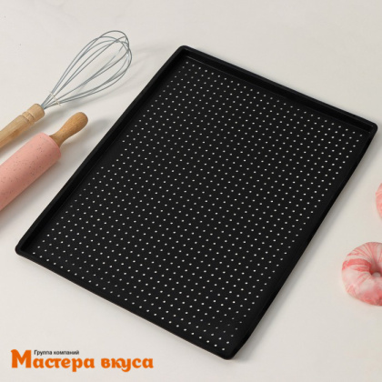 Коврик силиконовый перфорированный 40*31 см с бортиком 1см (черный), РУЛЕТ "Доляна"
