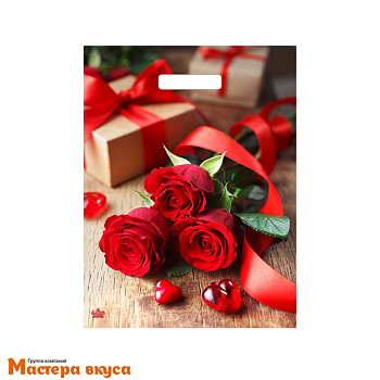 Пакет полиэтиленовый с вырубными ручками 310*400 мм, "Красные розы"