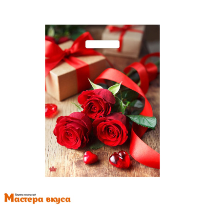 Пакет полиэтиленовый с вырубными ручками 310*400 мм, "Красные розы"