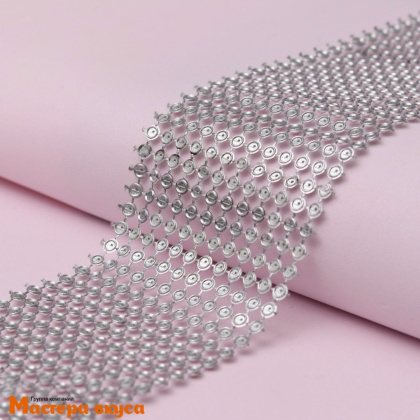 Лента  декоративная h~ 6см, со стразами выпуклыми СЕРЕБРО, -1м