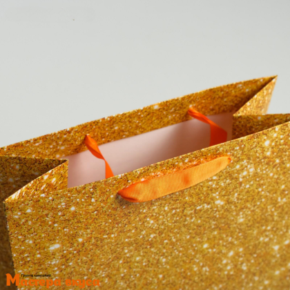 Пакет бумажный подарочный с ручками 230*270*115 мм, ламинированный "С Днём Рождения", золотой