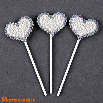 Набор для украшения торта и десертов БЛЕСТЯЩИЕ СЕРДЕЧКИ, пластик (набор 3 шт) ~10*22 см 