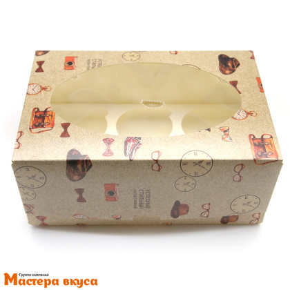 Коробка для  6 капкейков с окном, 235*160*100 мм (Успешный) (2-д)