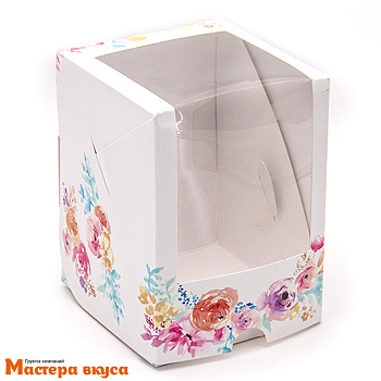 Коробка для  1 капкейка и кулича с панорамным окном, 125*95*95 мм,  (Акварель) 