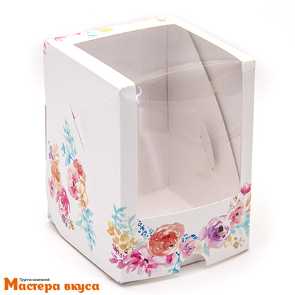 Коробка для  1 капкейка и кулича с панорамным окном, 125*95*95 мм,  (Акварель) 