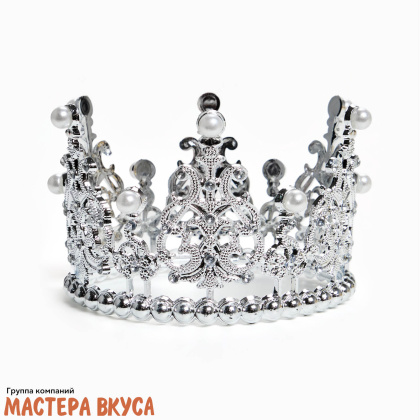 Декор для торта КОРОНА С ЖЕМЧУГОМ №2, серебро , d- 12,5 см, h-7 см