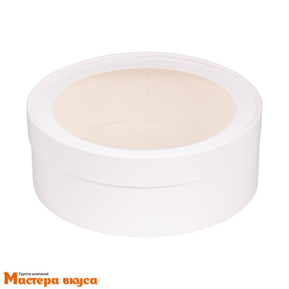 Упаковка для зефира, печенья и макарон тубус с окном d200 h70мм (белый) (2-д)