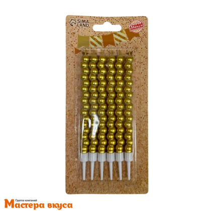 Свечи высокие Жемчужины, золото, (набор 6 шт), h-14см 