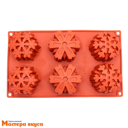 Форма силиконовая СНЕЖИНКИ, (6 ячеек) ячейка 7,5*4 см 