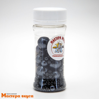 Посыпка Шарики сахарные Жемчуг ЧЕРНЫЙ (микс d2,3,5,7,10мм), 50гр