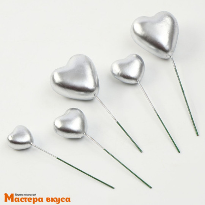 Набор топперов СЕРДЦА, серебряные (набор 20 шт) ~12-15см