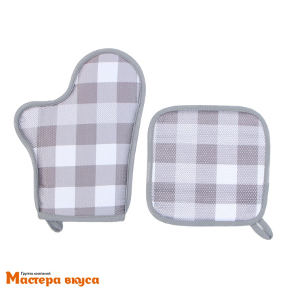 Набор прихваток для горячего "Этель.Клетка" (рукавичка 27*20 см, прихватка 20*20 см)