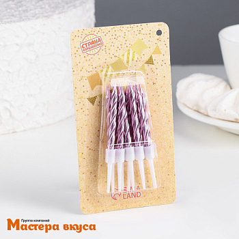 Свечи набор, Спираль металлик Розовый, (набор 10 шт), h-7 см