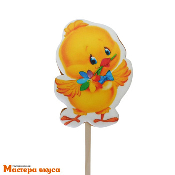 Топпер имбирный пряник  "Цыпленок с цветком", ~8*11 см, 55 гр