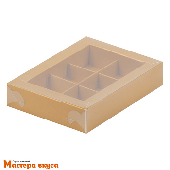 Упаковка для конфет  6 шт с прозрачной крышкой 155*115*30мм (золото) (5-д)
