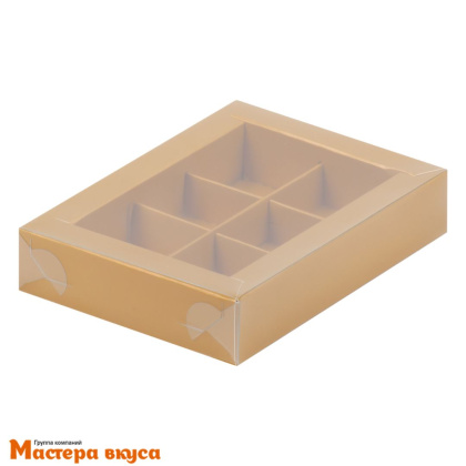 Упаковка для конфет  6 шт с прозрачной крышкой 155*115*30мм (золото) (5-д)