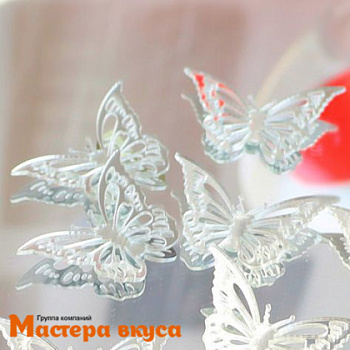 Зеркальное украшение  мини БАБОЧКИ изогнутые, серебряные, (набор 10 шт) ~3,5*4,5 см 