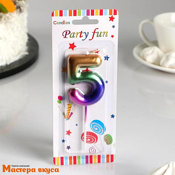 Свеча-цифра "Акварель", разноцветная - 5  (h-5,5см)